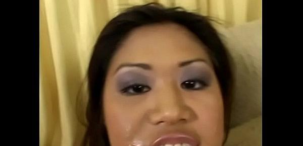  Sexy asian babe with Asia loves to suck fat dick then eats cum